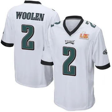 Youth Nike Philadelphia Eagles Riq Woolen White Super Bowl LIX Jersey - Game